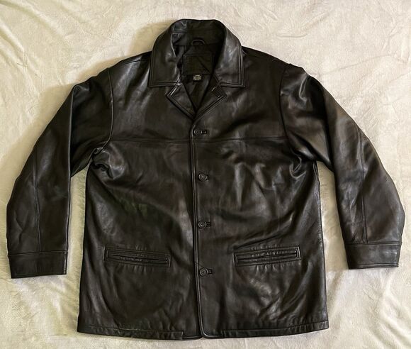 Knightsbridge Other - Knightsbridge Men's L Black Leather Jacket Button Front Lined Pockets Mid-Length